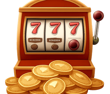 Slot machine with golden coins in front.