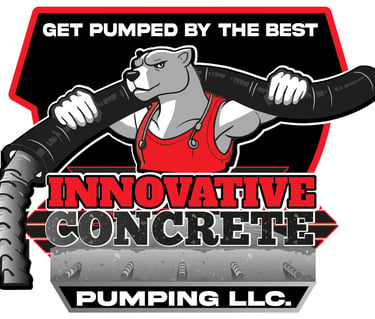 Innovative Concrete Pumping LLC logo featuring a muscular bear holding a concrete hose.