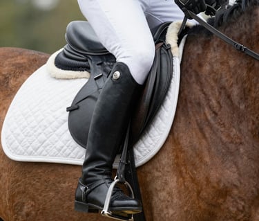 Elegant riding boots placed on hay with soft natural lighting