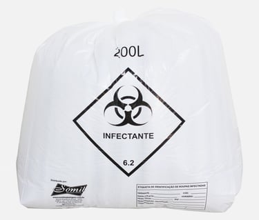 Saco para lixo infectante branco com simbologia no fundo branco