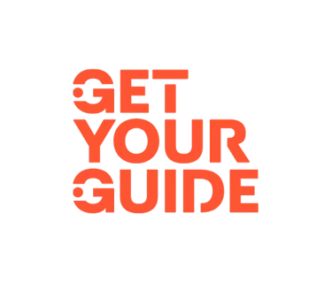 Orange GetYourGuide logo with stylized lettering isolated on a solid black background.