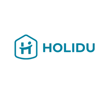 Blue Holidu logo and wordmark for vacation rental search engine on a black background.