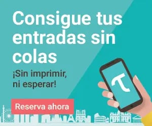 Hand holding a smartphone displaying a digital ticket icon over a Paris skyline silhouette.