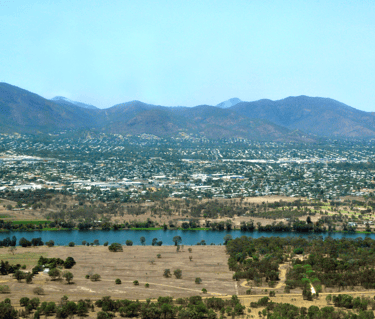 Aerial view of the town, from west. Rockhampton, Queensland, Australia