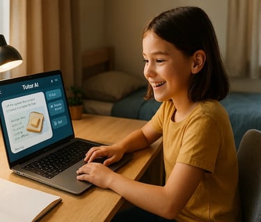 Young student learning with personalized lessons on Tutor AI platform via laptop