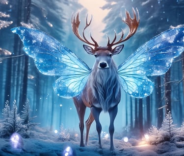 a deer with a butterfly wings on its back