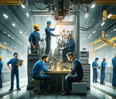 a group of manufacturing workers collaborating on a project