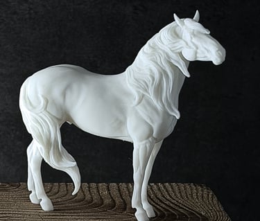 1:32 scale model horse sculpture 3D printed in high-fidelity resin.