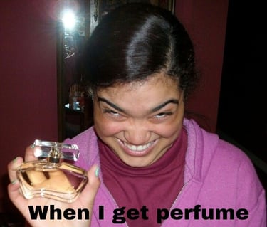 funny face woman with perfume
