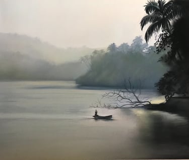 Misty landscape on the river.