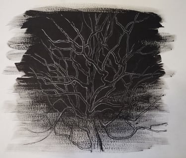 This picture relates to the previous drawing and is made with ink and watercolor on paper