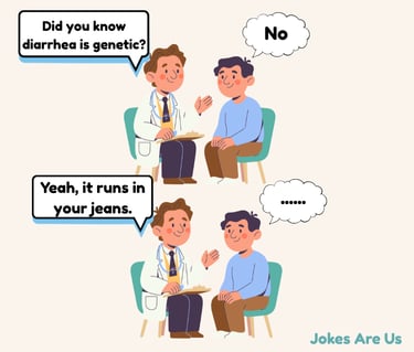 doc is talking to patient about diarrhea and how it is genetic & runs in your jeans