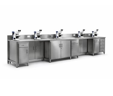 Muebles de laboratorio en acero inoxidable 304 y 316 fabricados por Durata Colombia