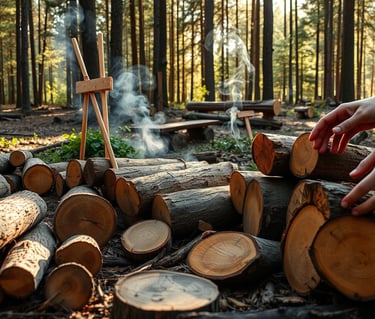 various hardwood logs arranged on the ground