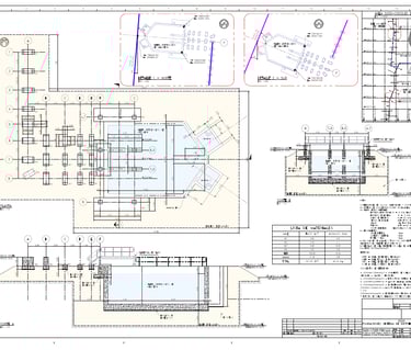 Brine distribution basin design, buried concrete structure with piping, chambers and sleepers for pipe support
