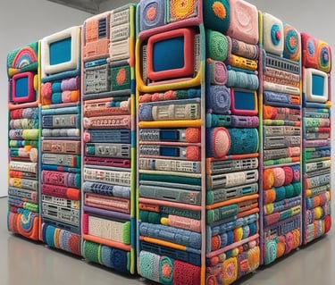 a colorfully colored block - shaped object with a television screen