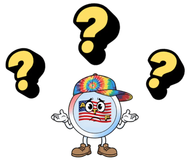 Confused American Travel Fun cartoon mascot with question marks, representing strange USA travel trivia and oddities.