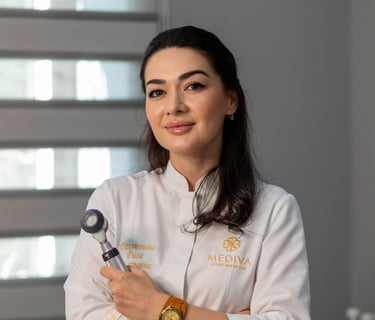 a woman in a white coat and a watch