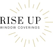 Rise Up Window Coverings logo with gold sunburst design