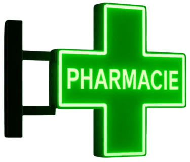 Enseigne drapeau pharmacie croix verte lumineuse AVOSPUB