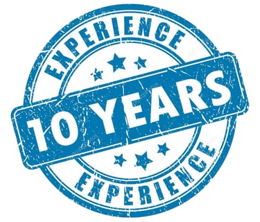 a blue and white sign that says 10 years old