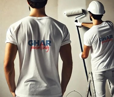 a man in a white shirt and a white hat with a paint roller