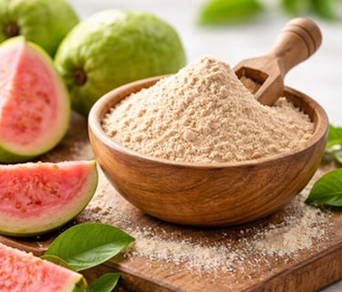 Guava powder bulk exporter from India – aromatic fruit powder for beverage and dairy blends