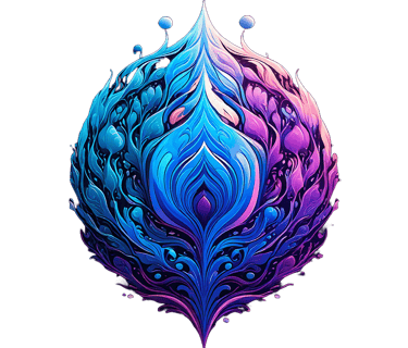 a blue and purple colored abstract painting of a flower