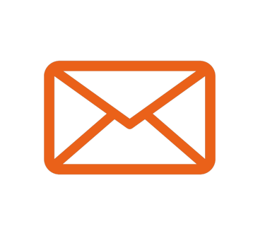Orange line art envelope icon representing email and digital communication on a black background.