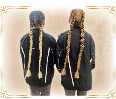 two girls with long hair and double dutch braids