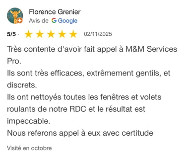 Avis google 5 étoiles clients m&m services pro nettoyage et vitres rouen
