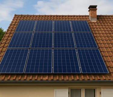 Panneaux solaires propres sur une toiture en tuiles marron