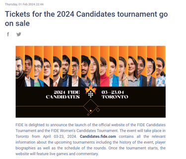 Tickets for the 2024 FIDE Chess Candidates tournament in Toronto. Fabiano. Ju Wenjun. Hikaru. 