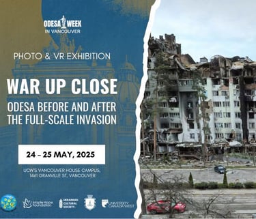 Poster advertising the event in Canada which shows Ukrainian children's art 