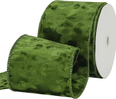 Velvet 4" Wired Ribbon - Olive Green