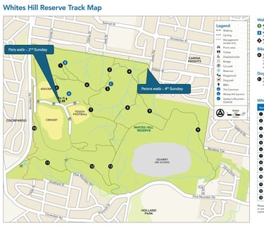 walking track map, whites hill reserve