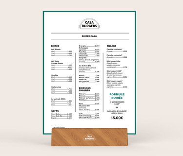 Menu "Casa Burgers"