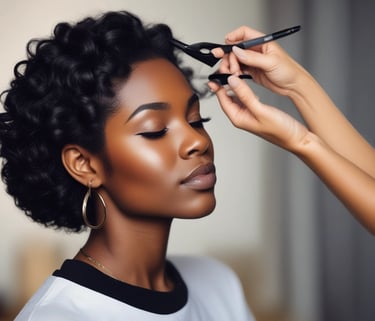 A stylist cutting a client's hair in a modern salon setting.