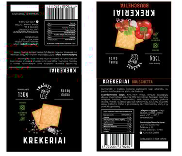 labels for crackers, black background and yellow illustrations 