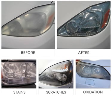 a car headlight with a clear glass lens