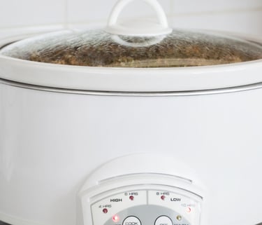 a slow cooker with a potted potted food