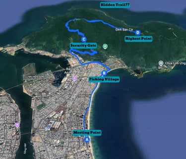 Example for the route of the langur watching tour in Da Nang.