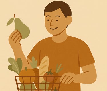 Persona comprando comida saludable en vez de ultraprocesados