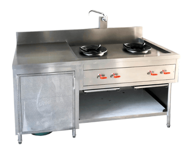 Thai Stove Cabinet 2 Burners with Gas Tank ตู้เตาไทย 2 หัว พร้อมถังแก๊ส ชั้นวางของด้านล่าง