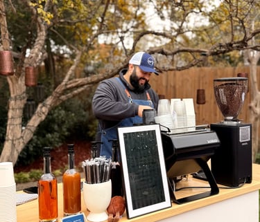 Custom Branded Coffee Cart & Mobile Espresso Bar Lattes Cappuccinos Dallas Coffee Catering for event