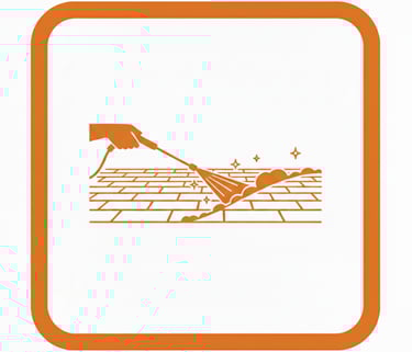 a person cleaning a tile floor with a broom and a broom