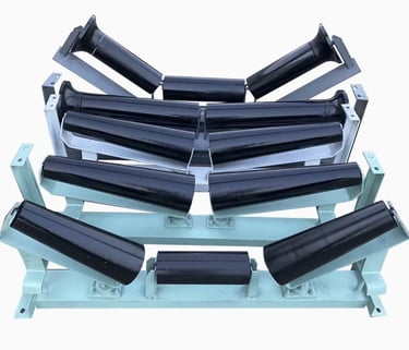Industrial conveyor parts, steelwork, idlers and rollers, impact bed, impact bars, lagging, gearbox