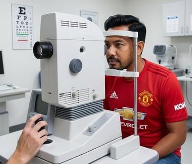 A Malay man receiving an eye examination