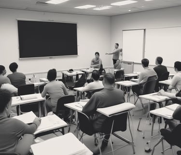 A professional woman reviewing business process charts in a modern office.