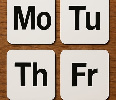 Calendar-style boxes labelled Mo, Tu, Th, Fr to show available lesson days
